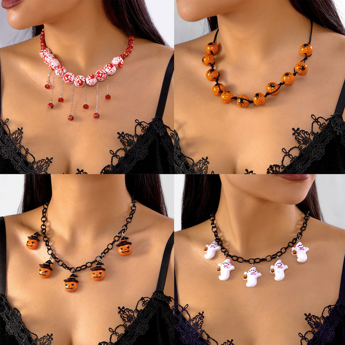 Wholesale Funny Necklaces  Creative Pumpkin Ghost Pendant Clavicle Chain Necklace