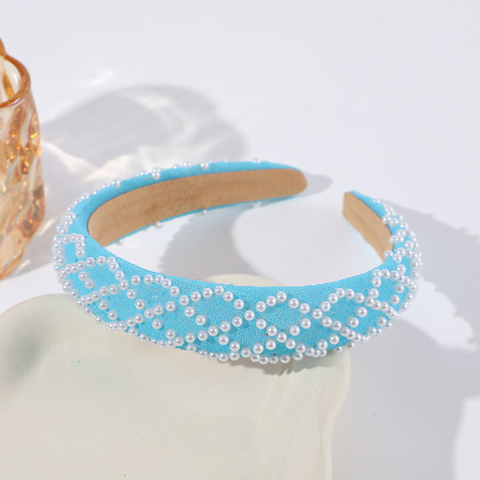 Wholesale Sponge wide-brimmed headband inlaid with pearls,  light luxury and high-end headband for women,  showing temperament hair accessories