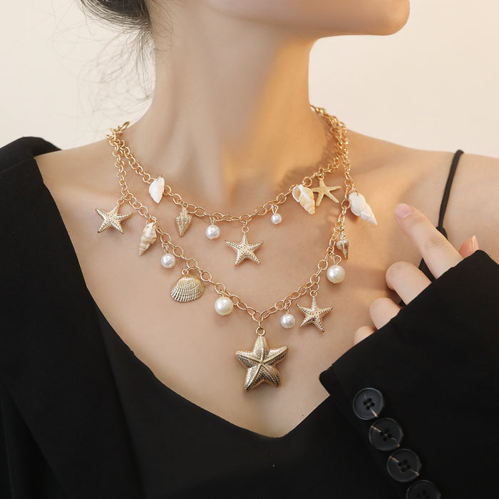 Wholesale Shell and Conch Pendant Necklace, Starfish Imitation Pearl Beaded Jewelry for Women