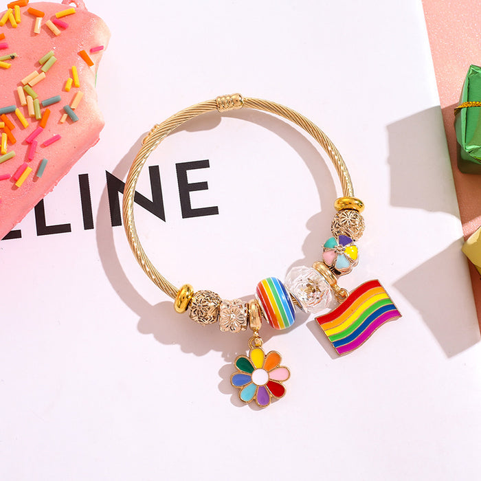 Wholesale Colorful stainless steel Rainbow Series love balloon Charms Bracelet