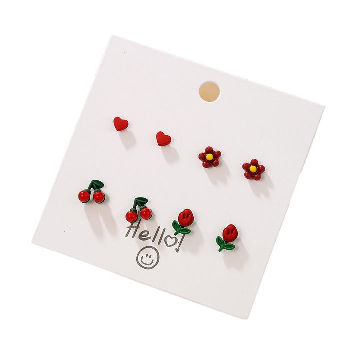 Wholesale 6Pcs Fruit Earring Set Strawberry Dopamine Earrings Alloy Drip Oil Fashion Accessory For Party Gift