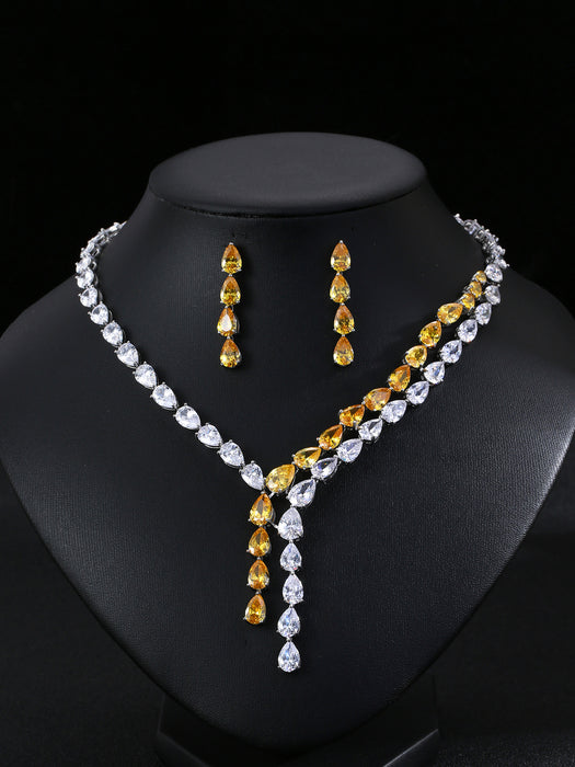 Wholesale Zircon Necklace Earrings suit Bridal Wedding Dress Jewelry First Jewelry Women' s Water Drops Accessories
