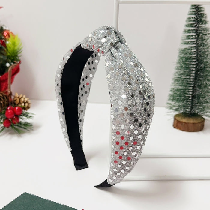 Wholesale Polka dot sequin knotted headband mesh wide-brimmed high skull headband Christmas atmosphere headdress