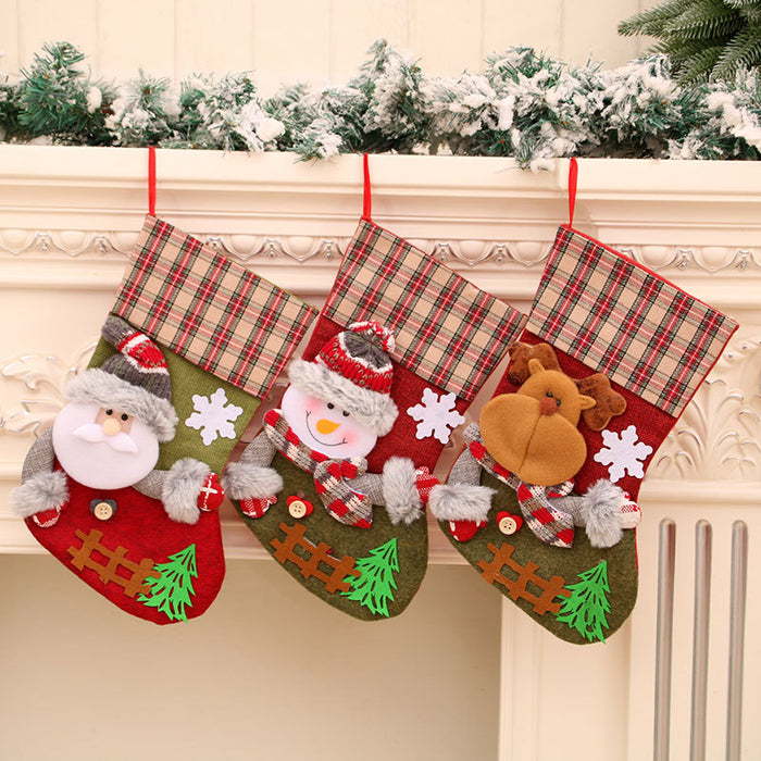 Wholesale large plaid fence Christmas socks Christmas Decorations Christmas gift bag children gift bag