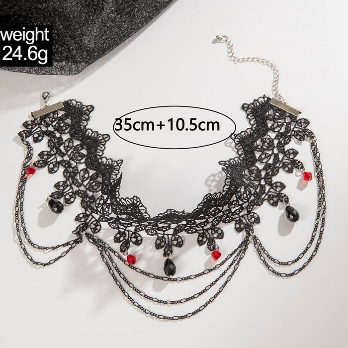 Wholesale Gothic Style Lace Tassel Choker Necklace with Acrylic Bead Pendant MOQ≥2