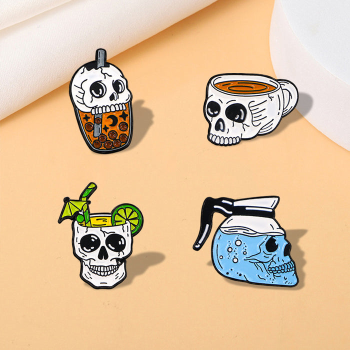 Wholesale Skull Brooch Funny Skull Kettle Shape Badge Personalized  Metal Badge