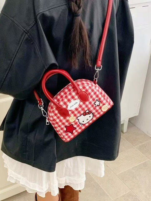 Wholesale Cartoon Cute Cat Shoulder Bags Female Red Plaid Handbag