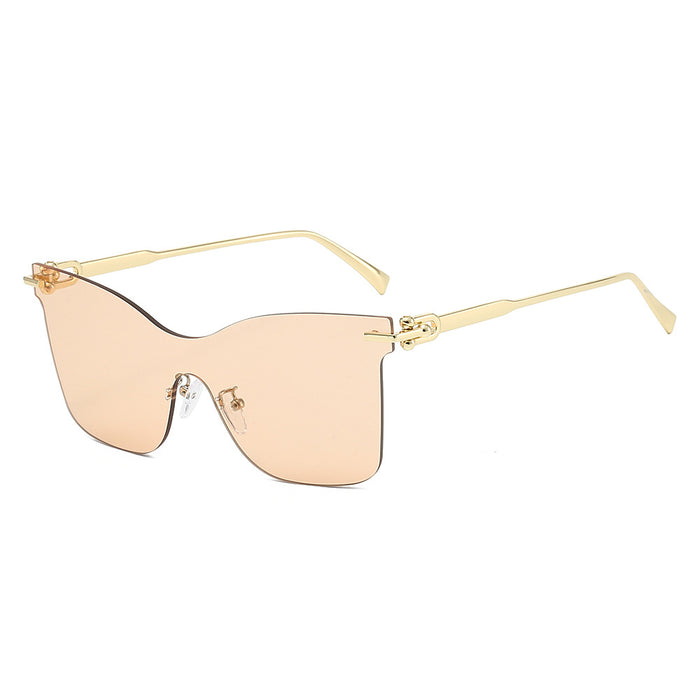 Wholesale Frameless one-piece sunglasses with a high-end feel, personalized trendy glasses, UV resistant cat eye retro sunglasses