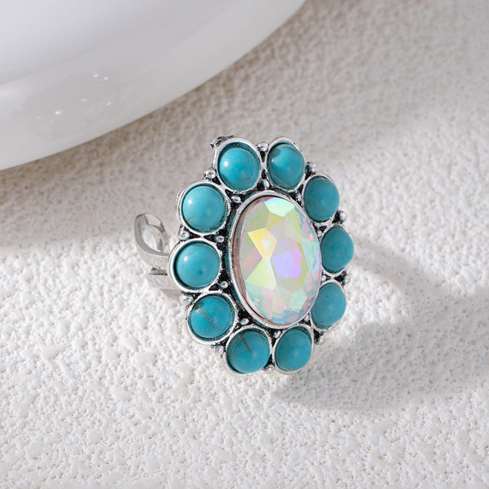 Wholesale Ethnic Flower Turquoise Vintage Bohemian Style Ring