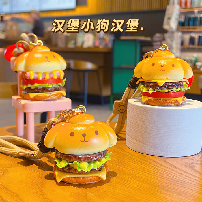 Wholesale Trendy Simulated Puppy Burger PVC Keychain Pendant Food Charm For Bags