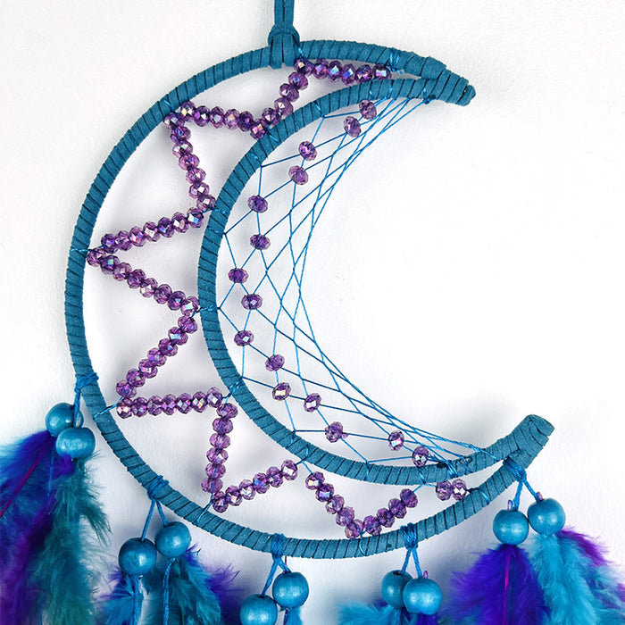 Wholesale Handwoven Iron Feather Dreamcatcher Luna Tribe Blue Purple Moon Design Boho Decorative MOQ≥2