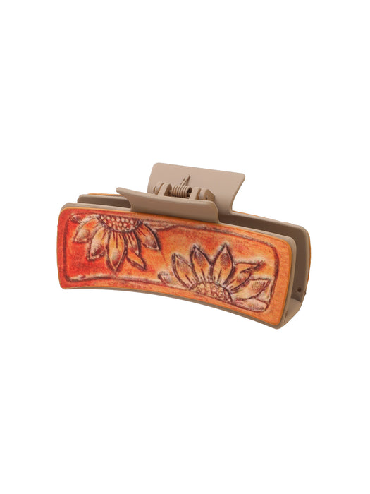 Wholesale Western Wind Sunflower Feather Pattern PU Leather Hairpin Women Shark Clip