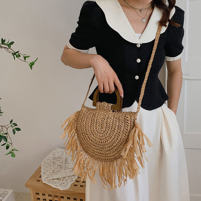 Wholesale country style half round tassel crossbody bag JDC-SD-FangPu005