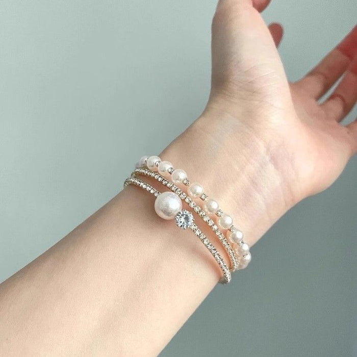 Wholesale  temperament rhinestone pearl multi-layer bracelet