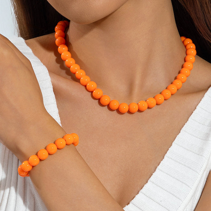 Wholesale Dopamine Candy Color Acrylic Beaded Necklace and Bracelet Set Jewelry Accessory MOQ≥5