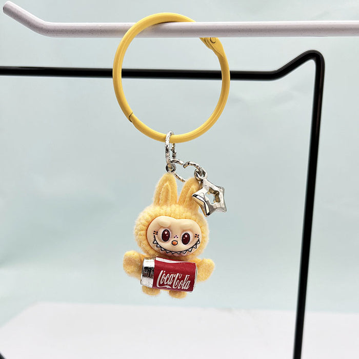 Wholesale Cute resin plush cola bottle keychain pendant plush toy doll bunny bag hanging decoration