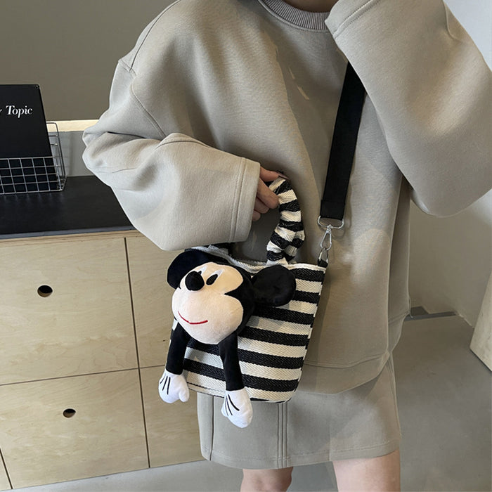 Wholesale Canvas bag, striped bucket handbag, cute doll, playful parent-child crossbody bag