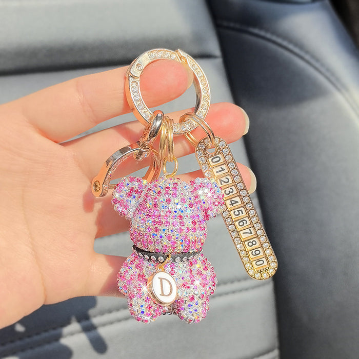 Wholesale Car Keychain Full Diamond Cartoon Violence Bear Key Chain Letter Cartoon Girl Key Pendant Gift