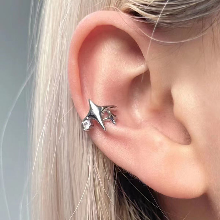 Wholesale Diamond studded four pointed star ear bone clip, niche design, no ear hole, compact and versatile ear clip