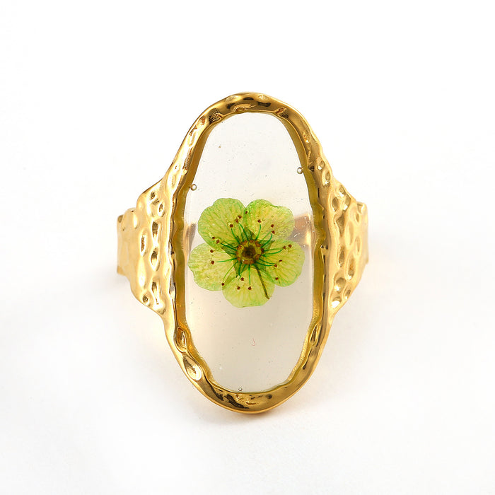 Wholesale Fashionable new dry flower series stainless steel ring high-end accessories niche design open ring bracelet