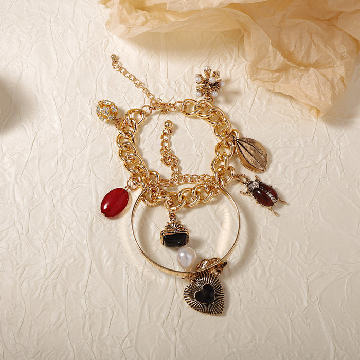 Wholesale Double-layer Stacked Wear Retro Insect Love Pendant Chain Bracelet