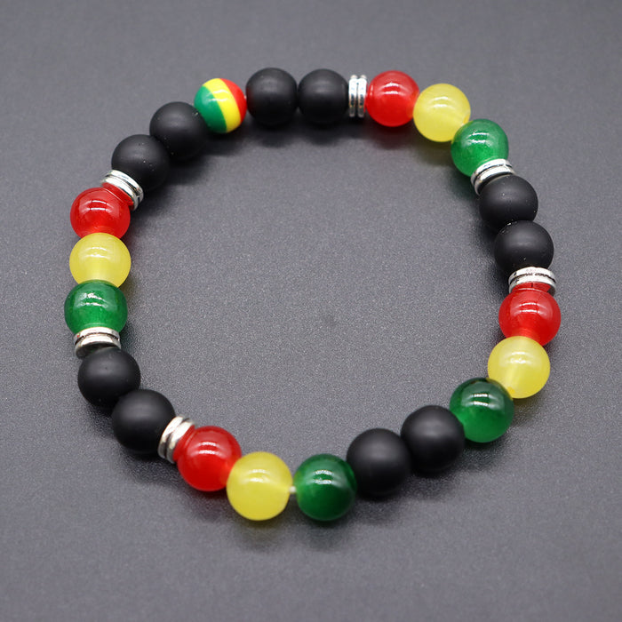 Wholesale Yellow Green Red Black Jamaica Stretch Bracelet Letter Resin Black Gallstone Wooden Beads Jamaica