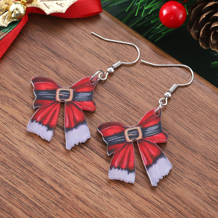 Wholesale Christmas  Belt Bow Pendant Earrings Acrylic Christmas Party Earrings