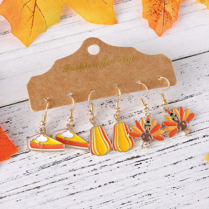 Wholesale Thanksgiving Turkey Pumpkin Earring Set Creative Sandwich Pine Cone Oil Drop Jewelry for Women
