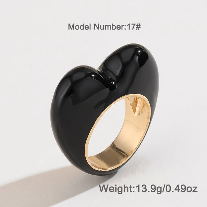 Wholesale 6pcs Valentine's Day Love Peach Drop Oil Color Three-dimensional Enamel Ring JDC-RS-KenJie001