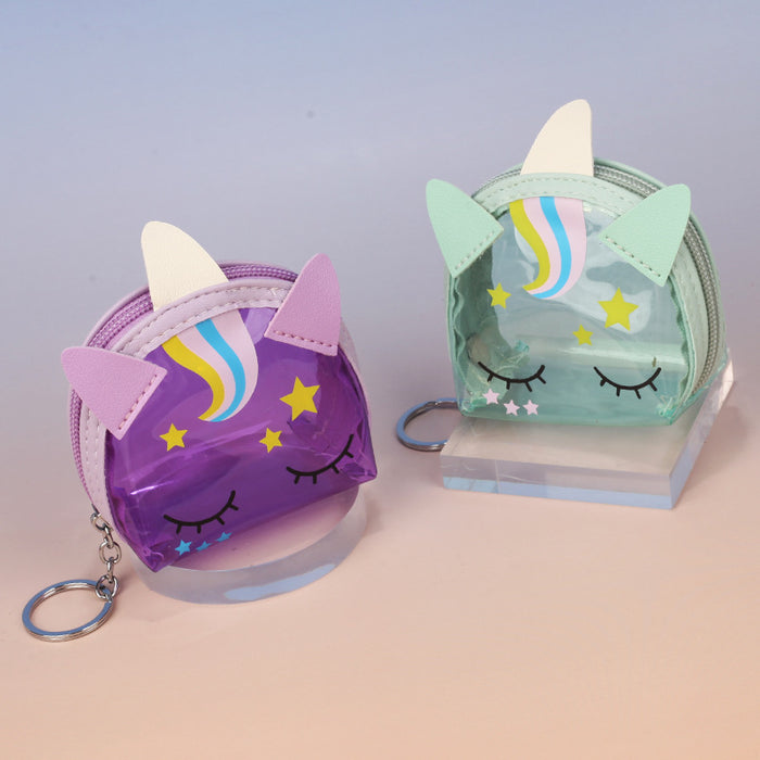 Wholesale 4pcs Cute Cartoon Unicorn Transparent PVC Coin Purse Key Bag Lipstick Earphone Case Party Car Key Accessory