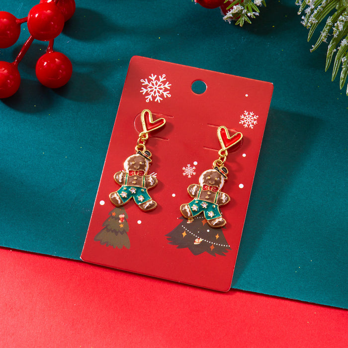 Wholesale Christmas Series Love Alloy Oil Drop Earrings Versatile Snowman Wreath Christmas Paper Card Earrings