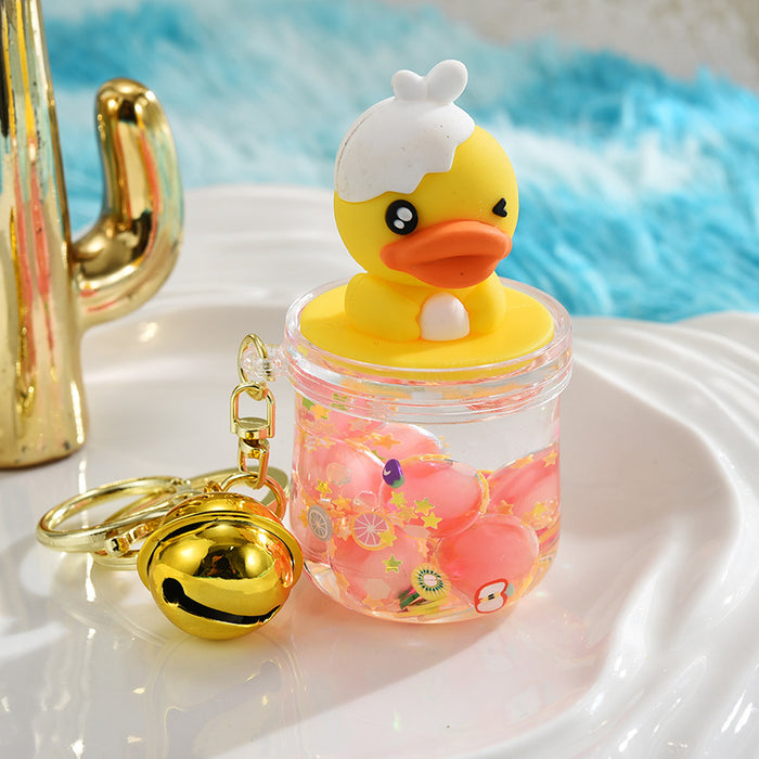 Wholesale Acrylic Luminous Yellow Duck Bell Cartoon Keychain JDC-KC-ShuangD016