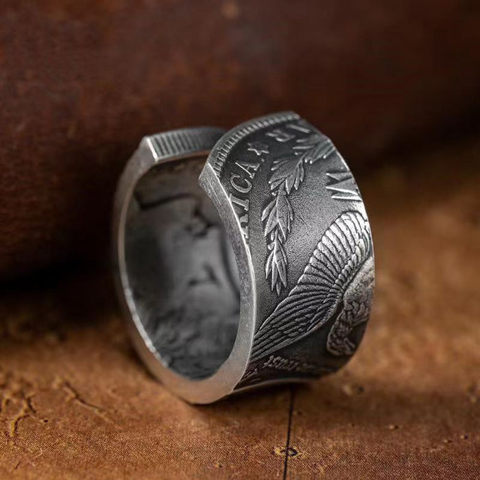 Wholesale Personalized Retro Open Ring Silver Coin Pair Ring