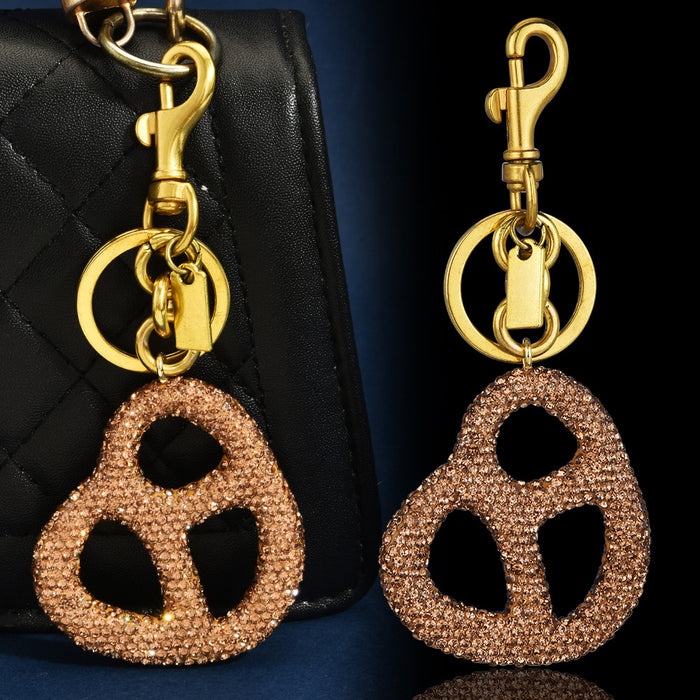 Wholesale Soft Clay Rhinestone Biscuit Shape Keychain Bag Charm Chic Gilt Gold Pendant Everyday Gift Accessory