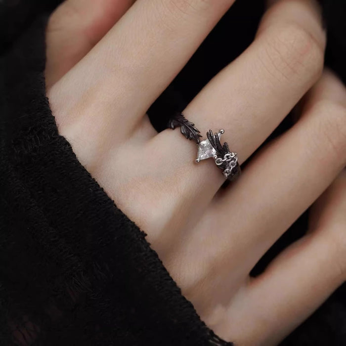 Wholesale White Dove and Crow Love Story Ring Feather Wings Couple Rings