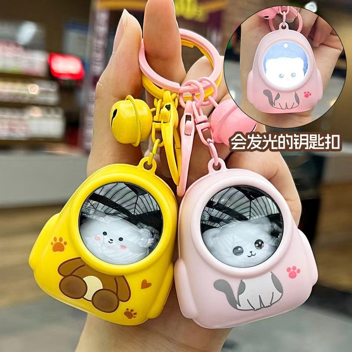 Wholesale Cartoon Luminous Backpack Kitten Bear Keychain Pendant Student Schoolbag Hanging Nightlight Children's Toy Engraving