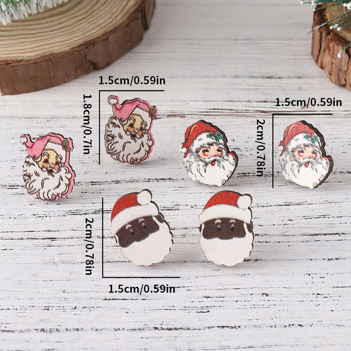 Wholesale Christmas Wooden Earring Set Snowman Santa Design Fashion Accessory