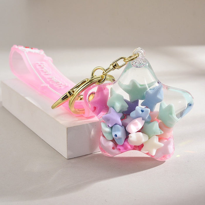 Wholesale Acrylic Oil-Filled,  Flowing Glitter Starfish Keychain