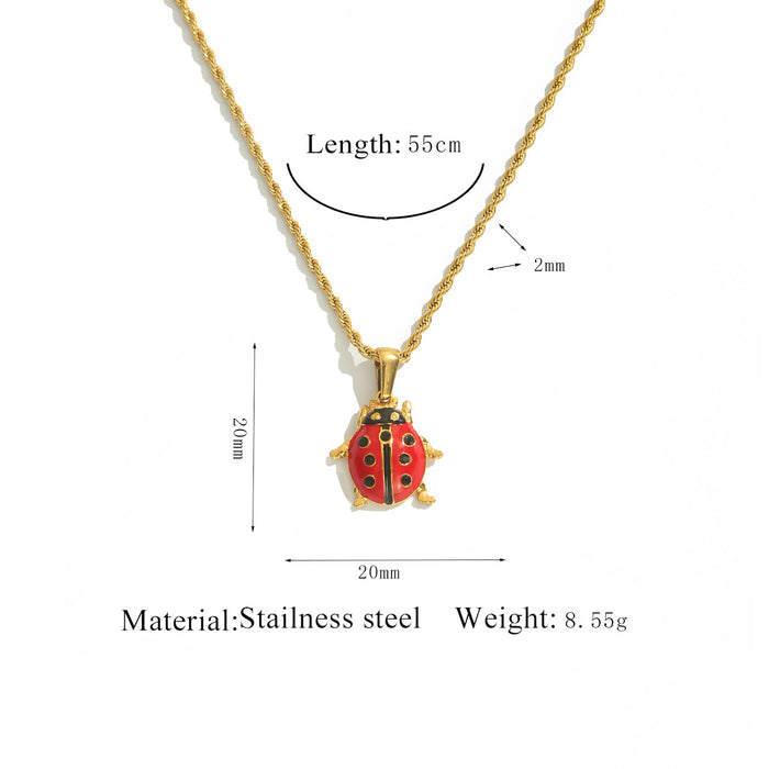 Wholesale Colorful Enamel Ladybug Stainless Steel Necklace