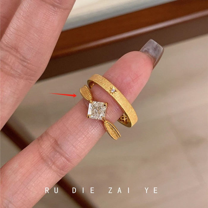Wholesale medieval vintage brushed square sugar zircon ring women' s high-end light luxury niche opening ring