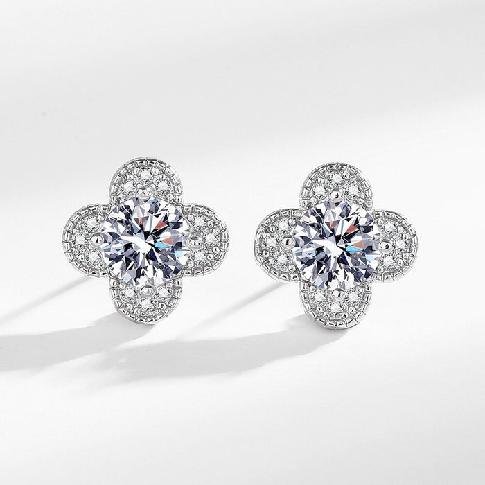 Wholesale Four-Leaf Clover Design Earrings Silver Plated Zircon Fashion Jewelry Accessory for Women