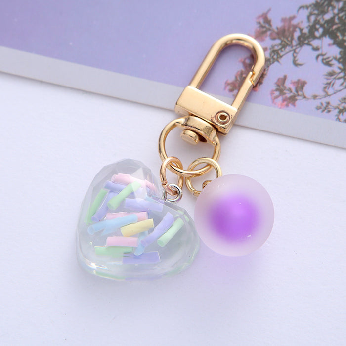 Wholesale Acrylic Color-transmitting Love Keychain Dreamy Small Beaded Heart-shaped Pendant