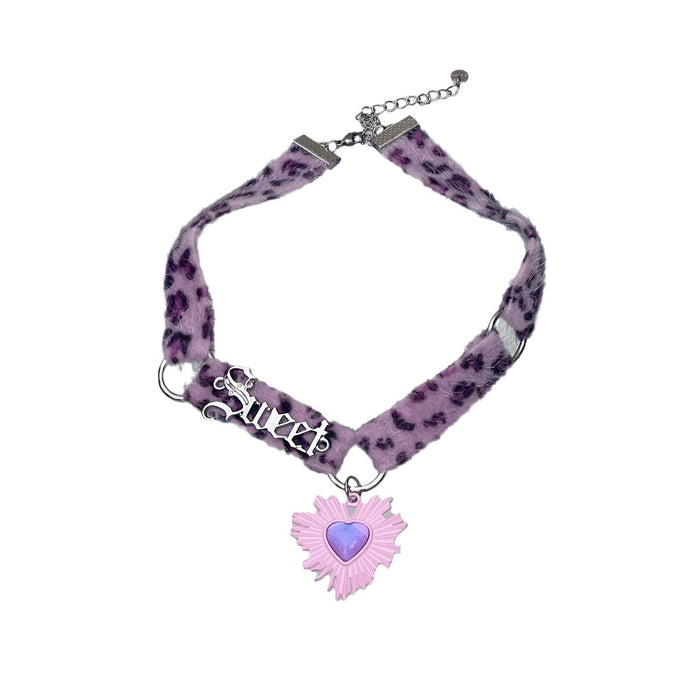 Wholesale Purple Leopard Print Heart Plush Collar
