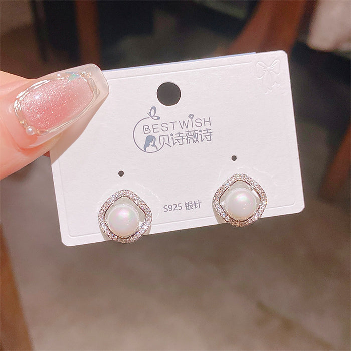 Wholesale Irregular geometric pearl earrings silver needle earrings jewelry