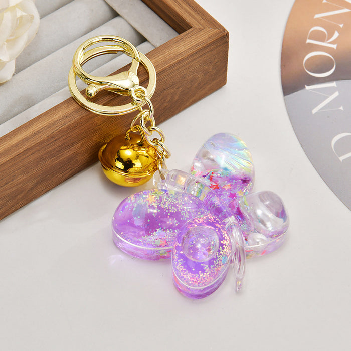 Wholesale Acrylic oil-filled glitter butterfly keychain