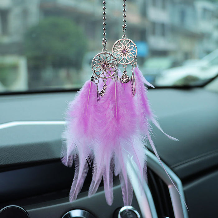 Wholesale Alloy White Feather Dream Catcher Car Hanging Decoration Rearview Mirror Pendant