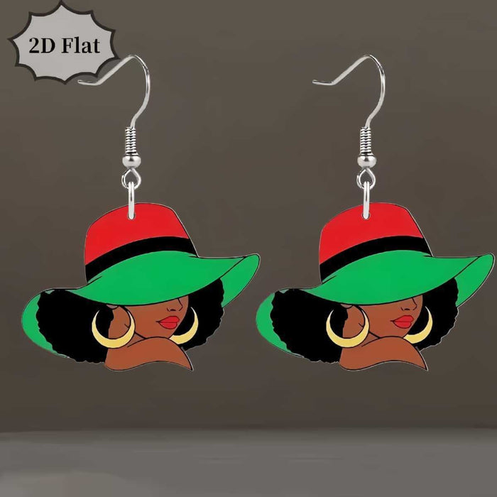 Wholesale Cartoon Print Acrylic Pendant Earrings for African American Women Party Jewelry Accessory