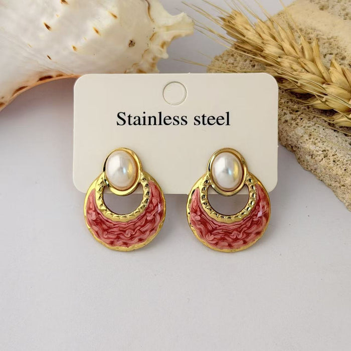 Wholesale Stainless Steel Drip Glaze Fan-Shaped Stud Earrings - Trendy Everyday Jewelry
