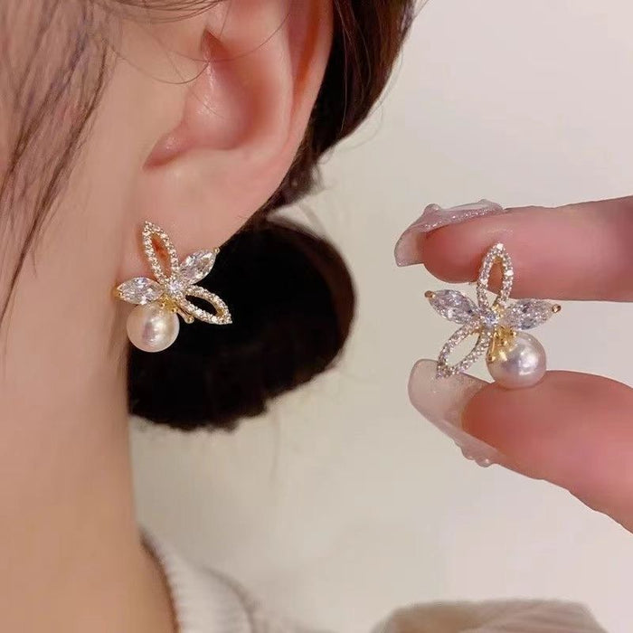 Wholesale Mapei Pearl Zircon Flower Earrings, Versatile and Exquisite Niche Earrings