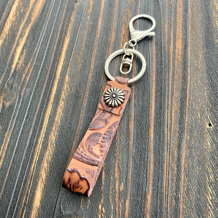 Wholesale Retro leather keychain turquoise cowhide pendant